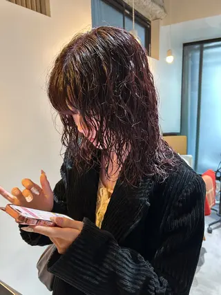 セミロング カラー パーマ ヘアアレンジ ナチュラルレイヤー/ ボブパーマ/カネコのヘアスタイル