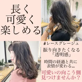 セミロング カラー ネイル ハイトーンボブ 前田 表参道　グレージュのヘアスタイル