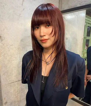 セミロング カラー パーマ ヘアアレンジ キッズ デザインパーマ メンズカット 郁美のヘアスタイル