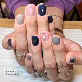 ネイル ショートネイル 森のさんぽ道のネイルデザイン