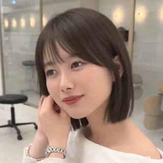 ミディアム カラー mei タッセルボブ 縮毛矯正🧚‍♂️のヘアスタイル