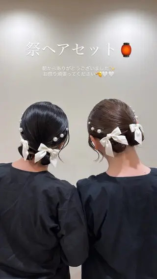 セミロング ヘアアレンジ ボウ🪞ヘアセット /メイク/マツパのマツエク・マツパデザイン