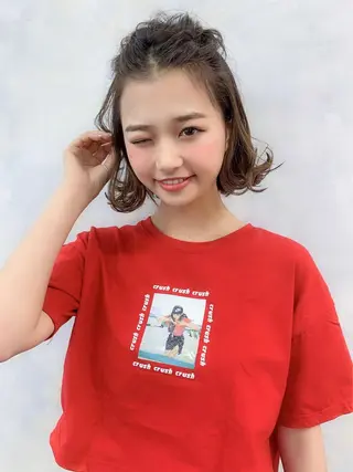 ショート カラー パーマ ヘアアレンジ Luxbe hakataのヘアスタイル