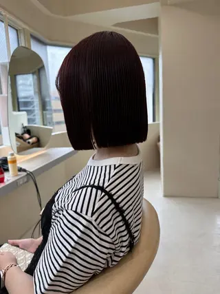 ミディアム カラー 縮毛矯正ボブ&顔まわ レイヤー♡TOMOEのヘアスタイル