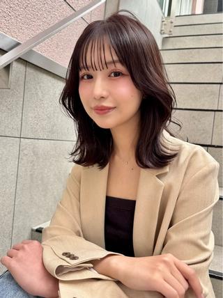 ミディアム カラー 透明感カラー🤎 中川智帆のヘアスタイル