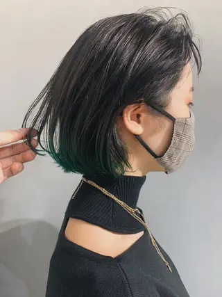 ミディアム カラー ヘアアレンジ ボブパーマコテ巻き風 パーマNo1深江秀平のヘアスタイル