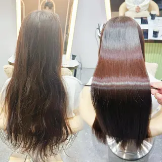 セミロング 縮毛矯正 髪質改善 韓国風レイヤー 吉田のヘアスタイル