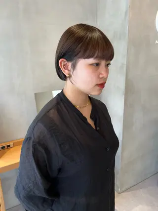 ミディアム カラー 縮毛矯正ボブ&顔まわ レイヤー♡TOMOEのヘアスタイル