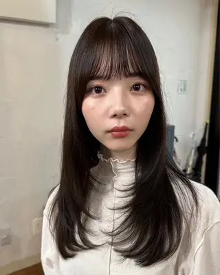 ロング カラー 韓国レイヤー柔らかい 地毛風縮毛矯正/マツのヘアスタイル