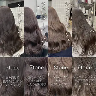 ロング カラー ブリーチ縮毛矯正飛我 透けオリーブ淡色🫧のヘアスタイル