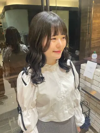 セミロング パーマ 韓国風パーマ🌿コテ 巻き風パーマ/るいのヘアスタイル