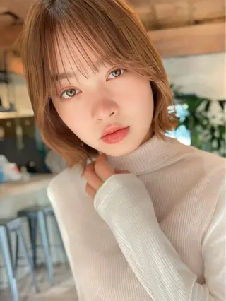 ショート 縮毛矯正/小顔前髪 ボブ 秋本凌汰のヘアスタイル