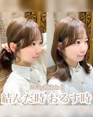 セミロング カラー 顔まわりカット🌟 くびれヘア/寺門遥輝のヘアスタイル