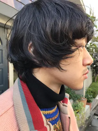 ミディアム カラー メンズ 再現性大人メンズヘア 毛流れパーマ木村陸弥のヘアスタイル