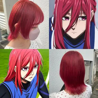 ミディアム カラー インナーカラー 推し ブリーチ 髪質改善のヘアスタイル