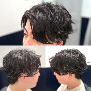 ミディアム パーマ メンズ メンズカットフェード パーマ/前山竜貴のヘアスタイル