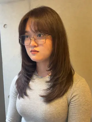 セミロング カラー 韓国レイヤー/透明感 カラー/RIN🎀のヘアスタイル