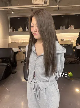ロング カラー 福岡縮毛矯正 ブリーチなしカラーのヘアスタイル