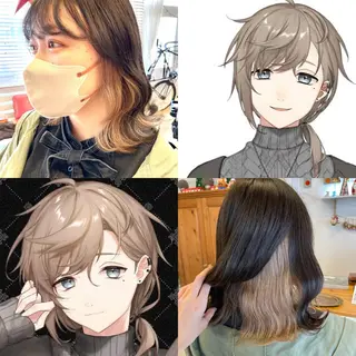 ミディアム カラー インナーカラー 推し ブリーチ 髪質改善のヘアスタイル