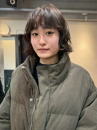 ショート カラー パーマ 森貴裕/ベージュ/ パーマ/オリーブのヘアスタイル