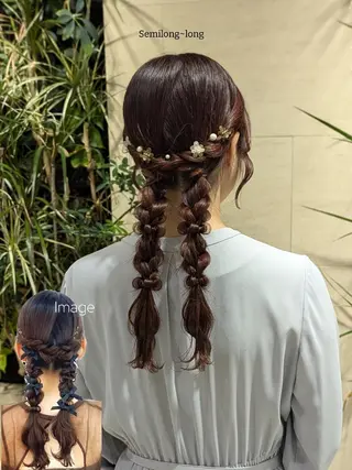 ロング ヘアアレンジ お呼ばれヘア/顔周り カット/レイヤーのヘアスタイル
