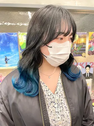 ミディアム カラー インナーカラー 推し ブリーチ 髪質改善のヘアスタイル