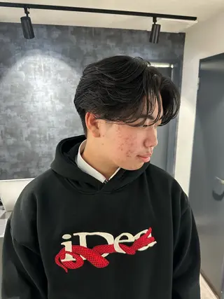 ミディアム パーマ メンズ 💈原宿指名No.1 センターパート💈のヘアスタイル