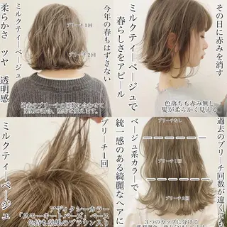 ショート カラー マツエク・マツパ ハイトーンボブ 前田 表参道　グレージュのヘアスタイル