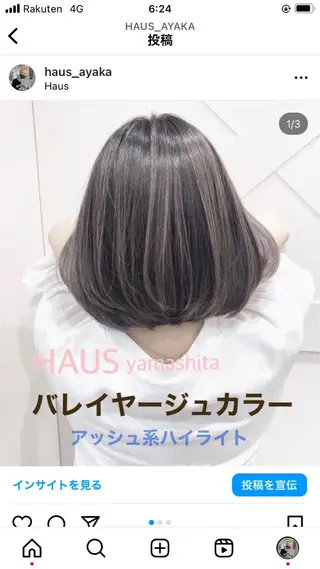 セミロング あやか 白髪ぼかしハイライトのヘアスタイル