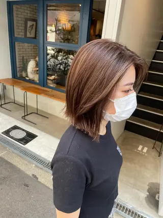 ミディアム カラー やまさきえりこ ニュアンスパーマのヘアスタイル