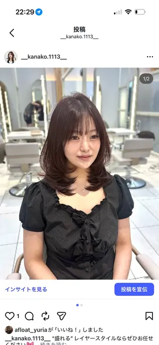ミディアム かなこ/ミディアム レイヤー／ワンカールのヘアスタイル