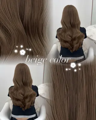 ロング カラー miyuu/ベージュ ブリーチなしWカラーのヘアスタイル