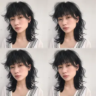 ミディアム カラー パーマ ヘアアレンジ 松田 亮葉のヘアスタイル