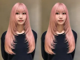 ロング ブリーチ🌟レイヤー 縮毛矯正/青木華音のヘアスタイル