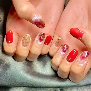 ミディアム カラー パーマ ヘアアレンジ メンズ キッズ ネイル マツエク・マツパ アイブロウ el. by Aoのネイルデザイン