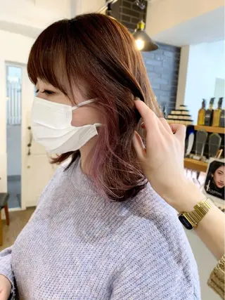 ミディアム カラー パーマ ヘアアレンジ メンズ キッズ ネイル マツエク・マツパ アイブロウ 似合せレイヤー/ 柔らか透明感カラーのヘアスタイル