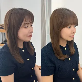 セミロング カラー パーマ ヘアアレンジ メンズ キッズ レイヤーカット/ 巻ける縮毛矯正のヘアスタイル