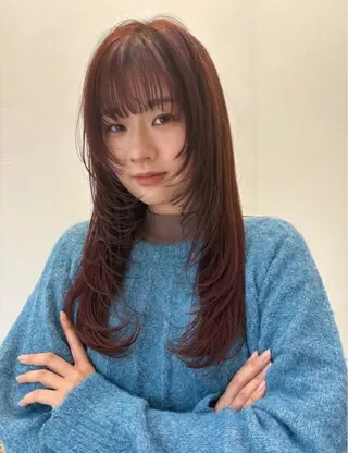 ロング カラー 透明感/レイヤー/ 縮毛矯正/ほのか🍪のヘアスタイル