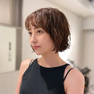 ミディアム パーマ miyu♡̷̷ 韓国ヘア/顔まわりのヘアスタイル