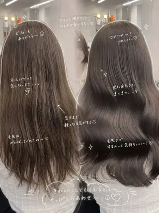 ロング カラー ブリーチ縮毛矯正飛我 透けオリーブ淡色🫧のヘアスタイル