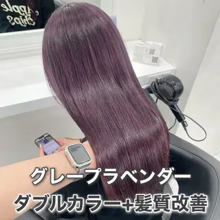 ロング カラー ラベンダー💜 グレージュ🩶のヘアスタイル