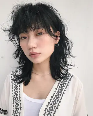 ミディアム カラー パーマ ヘアアレンジ 松田 亮葉のヘアスタイル