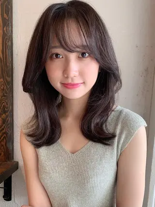 ミディアム カラー 透明感カラー✂︎ /縮毛矯正/YUKAのヘアスタイル