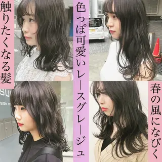 ミディアム カラー ネイル ハイトーンボブ 前田 表参道　グレージュのヘアスタイル