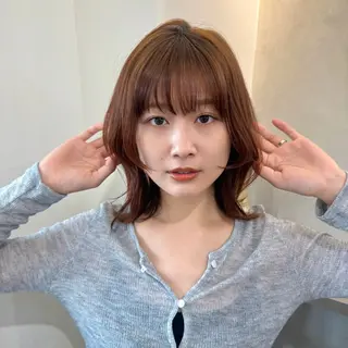 ミディアム カラー 🧡ボブ/うる艶カラ ー🩵　さくら🌸のヘアスタイル