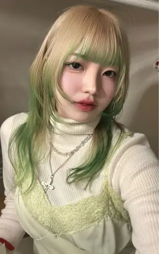 ミディアム カラー レイヤーウルフ エクステ磯部のヘアスタイル
