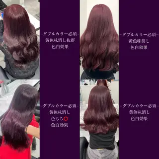 ロング カラー 縮毛ブリーチ／黒染め 複雑履歴／ホワイトのヘアスタイル