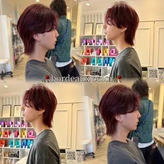 ショート ブリーチなしwカラー メンズパーマ新居見のヘアスタイル