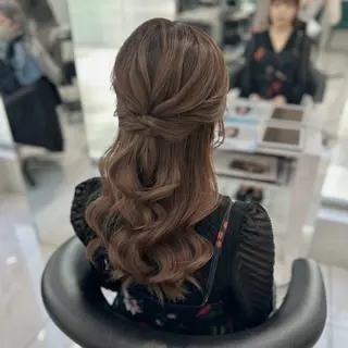 セミロング ヘアアレンジ ヘアメ🎀暖色カラー /Fuka⟡.·のヘアスタイル