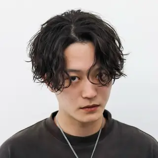 ショート カラー パーマ メンズ 🔥メンズ極🔥韓国 シャドウ/波巻き柿崎のヘアスタイル